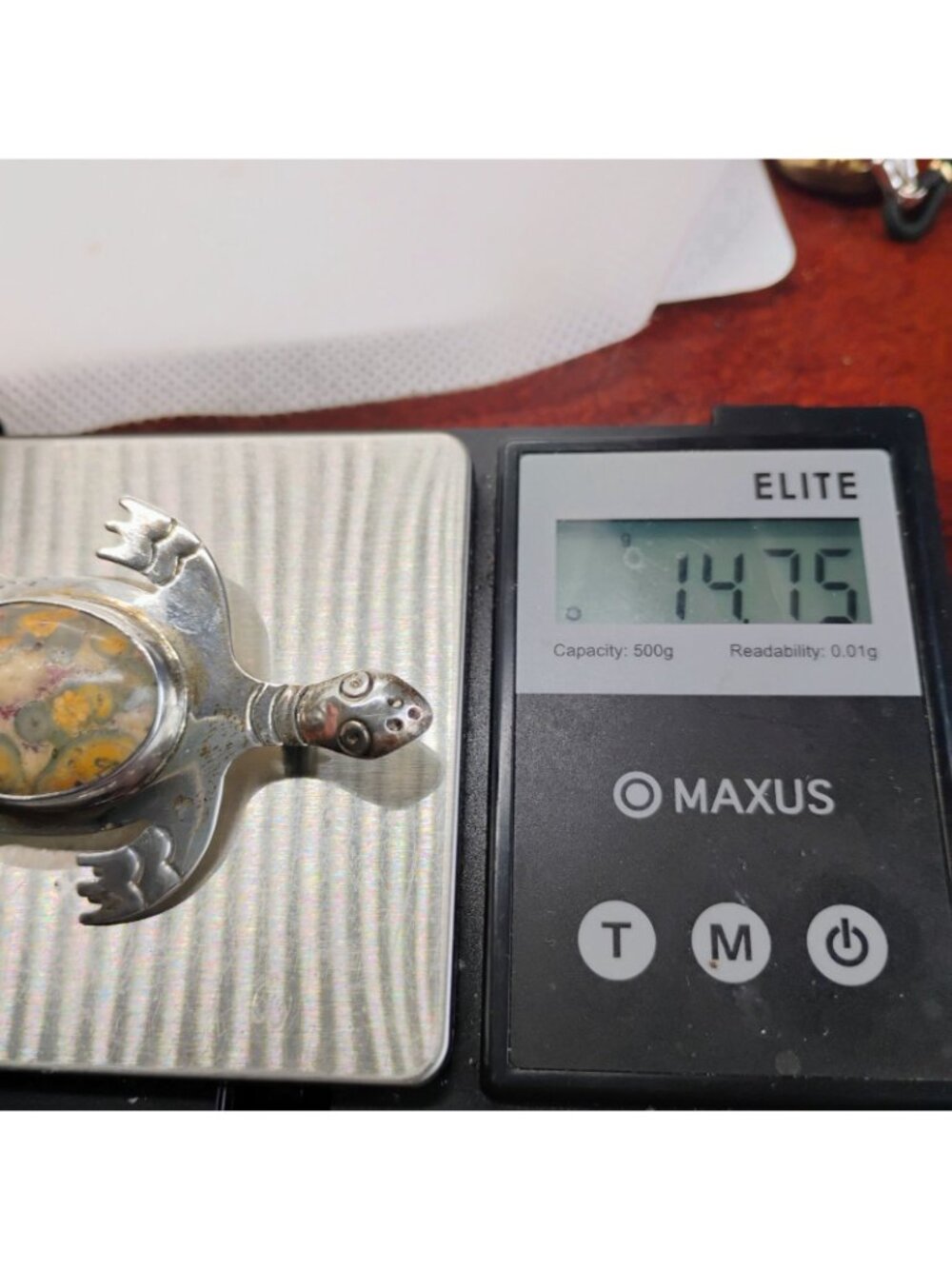 Large Vtg Sterling Silver Leopard Jasper Sea Turtle Brooch Pin 14.7g - Picture 6 of 6